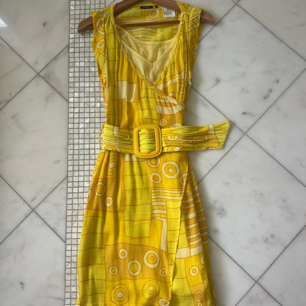 Miss Sixty Yellow Geometric Midi Dress